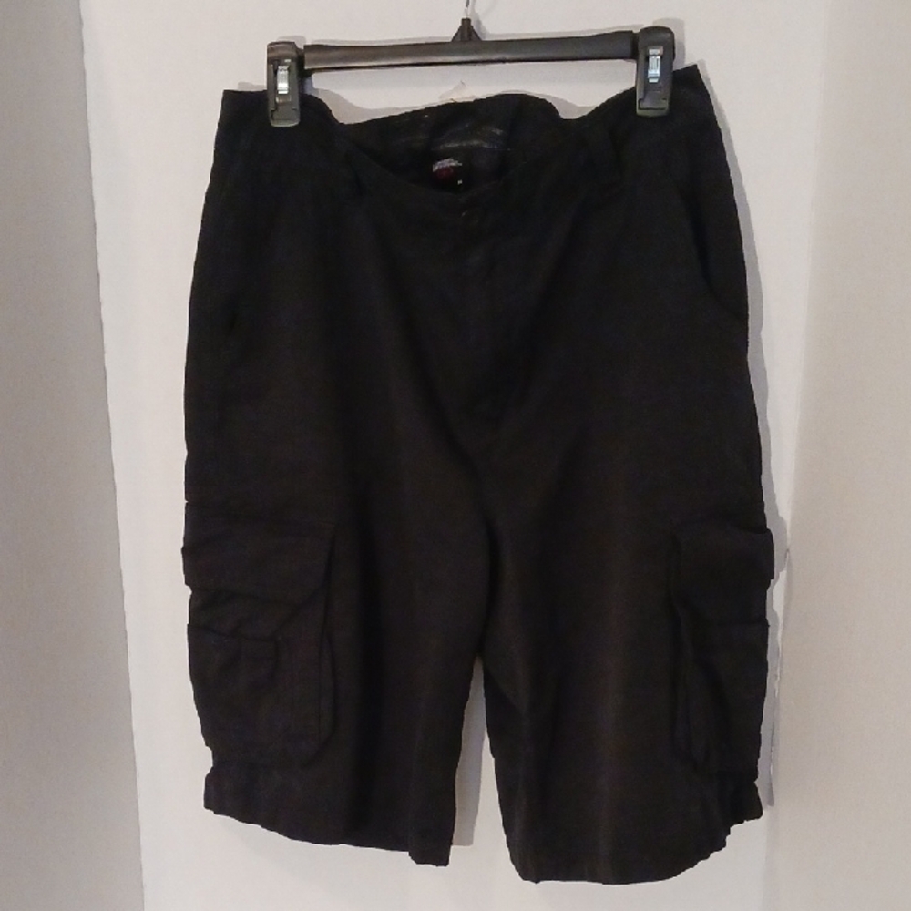 Men's Vintage No Fear Casual Black Cargo Shorts Knee-Length Deep Pockets